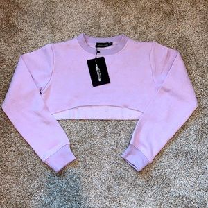 Lilac Super Crop Raw Edge Arm Warmer Sweatshirt